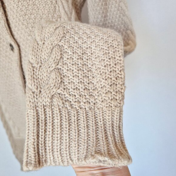 Loro Piana Made in Italy 100% Cashmere Cable Grid Knit Collar Cardigan Beige - Picture 7 of 15